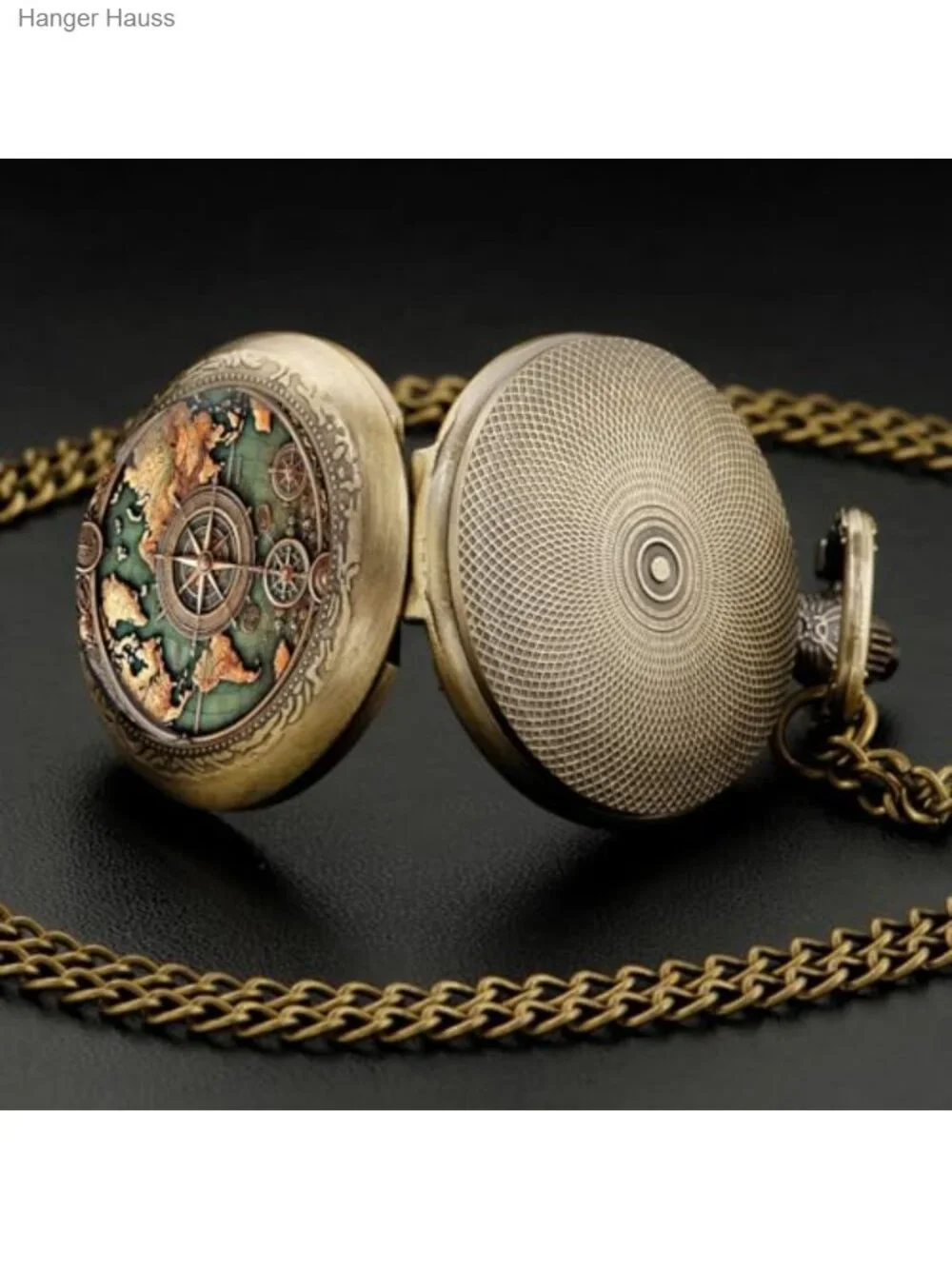 Vintage Graphic Glass Dome Pocket Watch with Chain